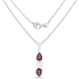1.40 Carat Genuine Ruby and Pearl .925 Sterling Silver Pendant