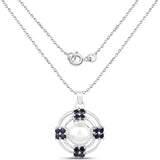 3.46 Carat Genuine Blue Sapphire and Pearl .925 Sterling Silver Pendant