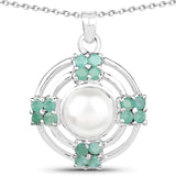 3.38 Carat Genuine Emerald and Pearl .925 Sterling Silver Pendant