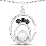 2.31 Carat Genuine Blue Sapphire and Pearl .925 Sterling Silver Pendant