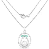 2.25 Carat Genuine Emerald and Pearl .925 Sterling Silver Pendant