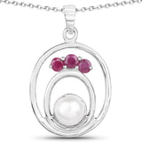 2.34 Carat Genuine Ruby and Pearl .925 Sterling Silver Pendant