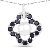2.85 Carat Genuine Blue Sapphire and Pearl .925 Sterling Silver Pendant