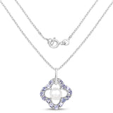 3.00 Carat Genuine Tanzanite and Pearl .925 Sterling Silver Pendant