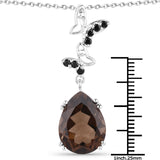 7.08 Carat Genuine Smoky Quartz and Black Spinel .925 Sterling Silver Pendant