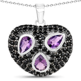 3.19 Carat Genuine Amethyst and Black Spinel .925 Sterling Silver Pendant