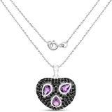 3.19 Carat Genuine Amethyst and Black Spinel .925 Sterling Silver Pendant