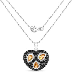 3.19 Carat Genuine Citrine and Black Spinel .925 Sterling Silver Pendant