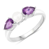 5.56 Carat Genuine Amethyst & Pearl .925 Silver 3 Piece Jewelry Set (Ring Earring & Pendant Chain)