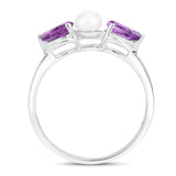 1.34 Carat Genuine Amethyst and Pearl .925 Sterling Silver Ring