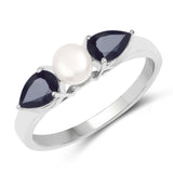 1.44 Carat Genuine Blue Sapphire and Pearl .925 Sterling Silver Ring