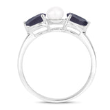 1.44 Carat Genuine Blue Sapphire and Pearl .925 Sterling Silver Ring