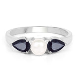 1.44 Carat Genuine Blue Sapphire and Pearl .925 Sterling Silver Ring