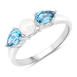 6.44 Carat Genuine Blue Topaz & Pearl .925 Silver 3 Piece Jewelry Set (Ring Earring & Pendant Chain)