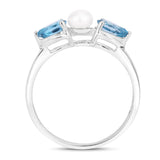 1.56 Carat Genuine Blue Topaz and Pearl .925 Sterling Silver Ring