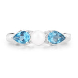1.56 Carat Genuine Blue Topaz and Pearl .925 Sterling Silver Ring