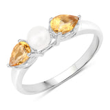 1.34 Carat Genuine Citrine and Pearl .925 Sterling Silver Ring