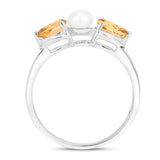 1.34 Carat Genuine Citrine and Pearl .925 Sterling Silver Ring