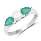 1.32 Carat Genuine Emerald and Pearl .925 Sterling Silver Ring