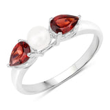 1.50 Carat Genuine Garnet and Pearl .925 Sterling Silver Ring