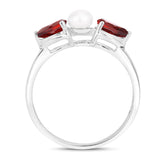 1.50 Carat Genuine Garnet and Pearl .925 Sterling Silver Ring
