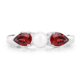 1.50 Carat Genuine Garnet and Pearl .925 Sterling Silver Ring