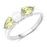 5.80 Carat Genuine Peridot & Pearl .925 Silver 3 Piece Jewelry Set (Ring Earring & Pendant w/ Chain)