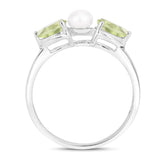 1.40 Carat Genuine Peridot and Pearl .925 Sterling Silver Ring