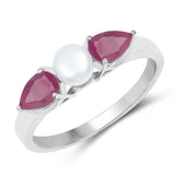 5.80 Carat Genuine Ruby & Pearl .925 Silver 3 Piece Jewelry Set (Ring Earring & Pendant w/ Chain)