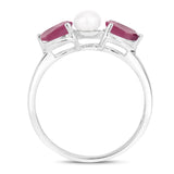 1.40 Carat Genuine Ruby and Pearl .925 Sterling Silver Ring