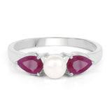 1.40 Carat Genuine Ruby and Pearl .925 Sterling Silver Ring