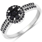 0.62 Carat Genuine Blue Sapphire and Black Spinel .925 Sterling Silver Ring