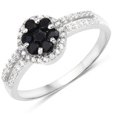 0.53 Carat Genuine Blue Sapphire and White Topaz .925 Sterling Silver Ring
