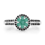 0.55 Carat Genuine Emerald and Black Spinel .925 Sterling Silver Ring