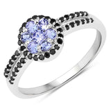 0.60 Carat Genuine Tanzanite and Black Spinel .925 Sterling Silver Ring