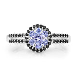 0.60 Carat Genuine Tanzanite and Black Spinel .925 Sterling Silver Ring