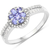 0.51 Carat Genuine Tanzanite and White Topaz .925 Sterling Silver Ring