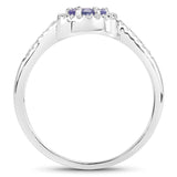 0.51 Carat Genuine Tanzanite and White Topaz .925 Sterling Silver Ring