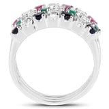 1.56 Carat Genuine Multi Stones .925 Sterling Silver Ring