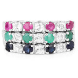 1.56 Carat Genuine Multi Stones .925 Sterling Silver Ring