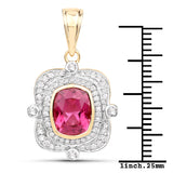 2.36 Carat Genuine Rubellite and White Diamond 14K Yellow Gold Pendant