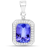 6.38 Carat Genuine Tanzanite and White Diamond 14K White Gold Pendant