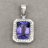6.38 Carat Genuine Tanzanite and White Diamond 14K White Gold Pendant