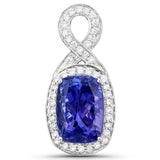 8.07 Carat Genuine Tanzanite and White Diamond 14K White Gold Pendant