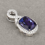 8.07 Carat Genuine Tanzanite and White Diamond 14K White Gold Pendant