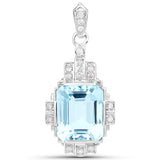 6.61 Carat Genuine Aquamarine and White Diamond 14K White Gold Pendant