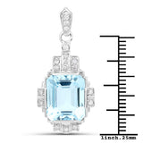 6.61 Carat Genuine Aquamarine and White Diamond 14K White Gold Pendant