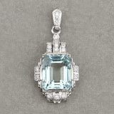 6.61 Carat Genuine Aquamarine and White Diamond 14K White Gold Pendant