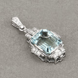 6.61 Carat Genuine Aquamarine and White Diamond 14K White Gold Pendant