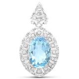 4.48 Carat Genuine Aquamarine and White Diamond 14K White Gold Pendant